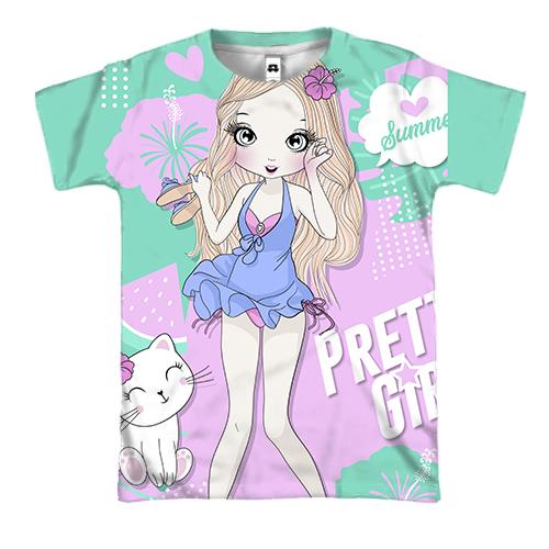 3D футболка з дівчиною з котом Pretty girl
