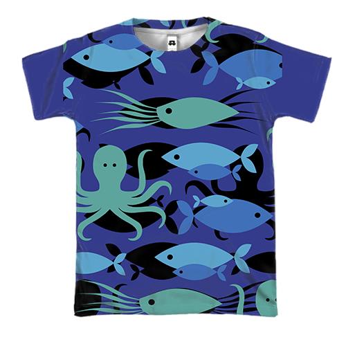 3D футболка з рибами і восьминогами
