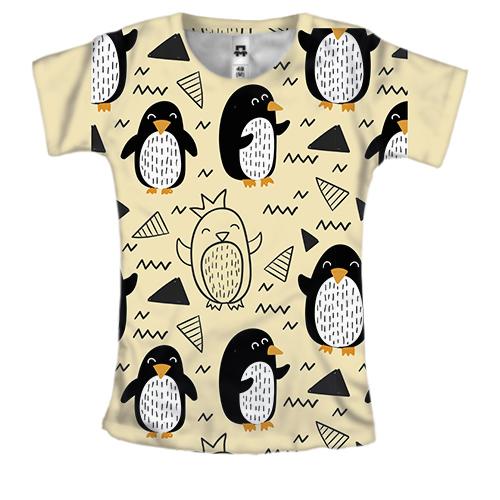 Женская 3D футболка с прикольными пингвинами