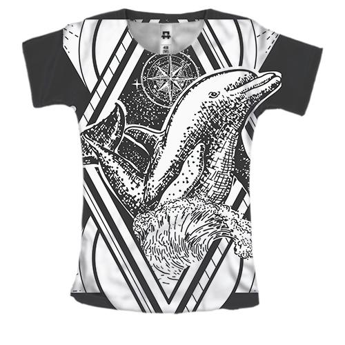 Женская 3D футболка с астральным дельфином