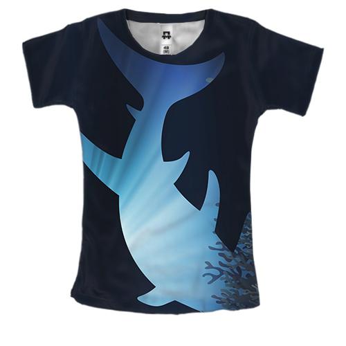 Женская 3D футболка с рогатой акулой
