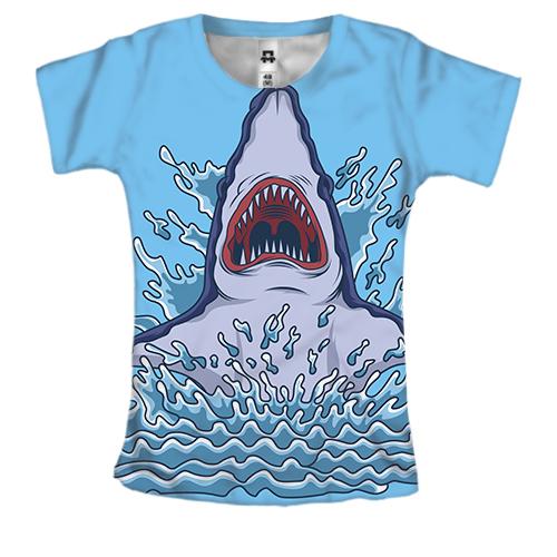 Женская 3D футболка с акулой и волнами