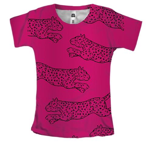 Жіноча 3D футболка з рожевими гепардами