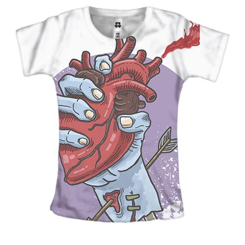 Женская 3D футболка с рукой и сердцем