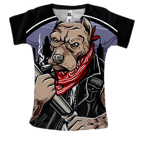 Женская 3D футболка с собакой бандитом