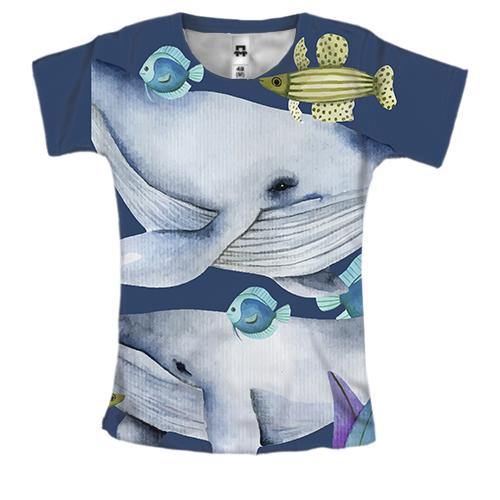 Женская 3D футболка с двумя китами