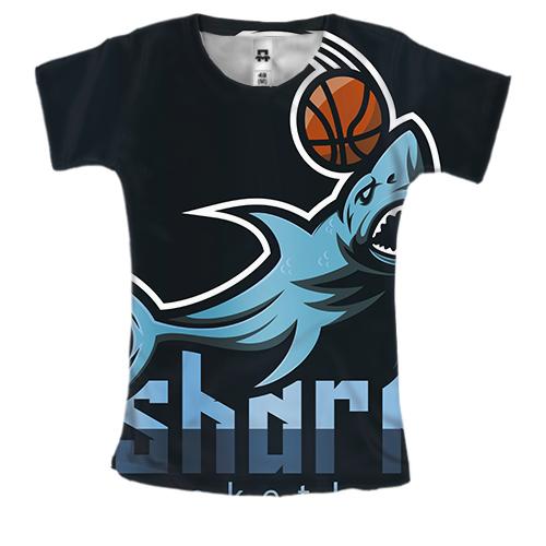 Женская 3D футболка shark basketball