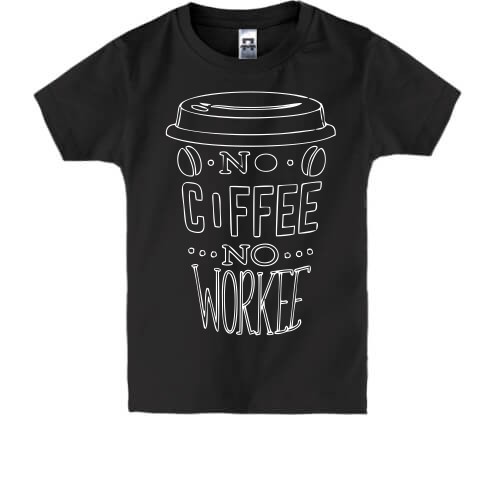 Дитяча футболка із райдужним контуром склянки кави та написом «No Coffee No Workee»