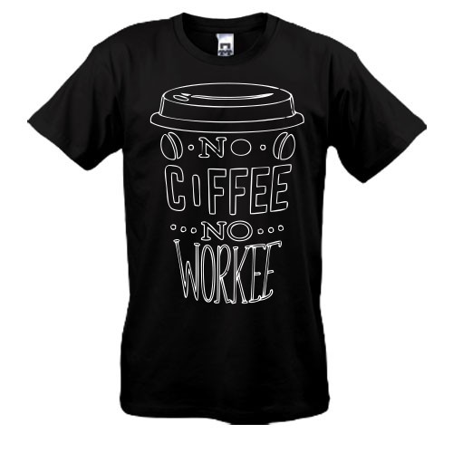 Чоловіча футболка із райдужним контуром склянки кави та написом «No Coffee No Workee»