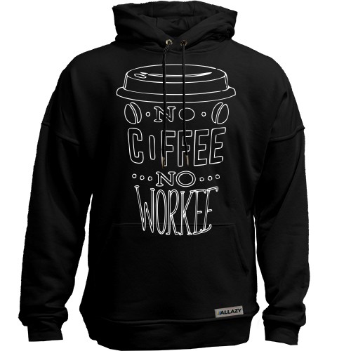 Худи без начісу із райдужним контуром склянки кави та написом «No Coffee No Workee»