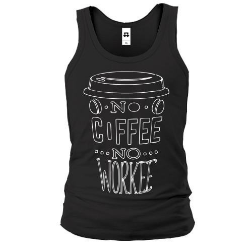 Мужская майка с радужным контуром стакана кофе и надписью «No Coffee No Workee»