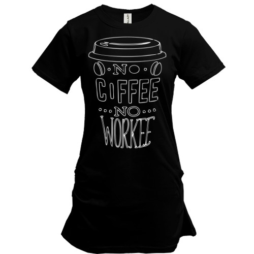 Подовжена футболка із райдужним контуром склянки кави та написом «No Coffee No Workee»