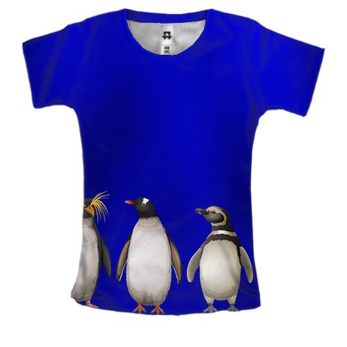 Женская 3D футболка с породистыми пингвинами