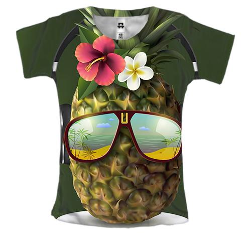 Женская 3D футболка с ананасом в наушниках