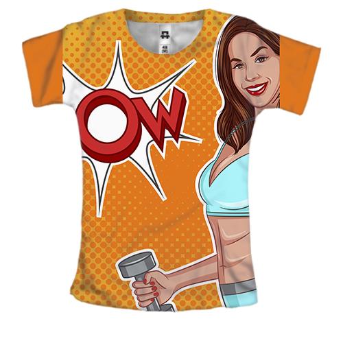 Женская 3D футболка Fitness girl wow