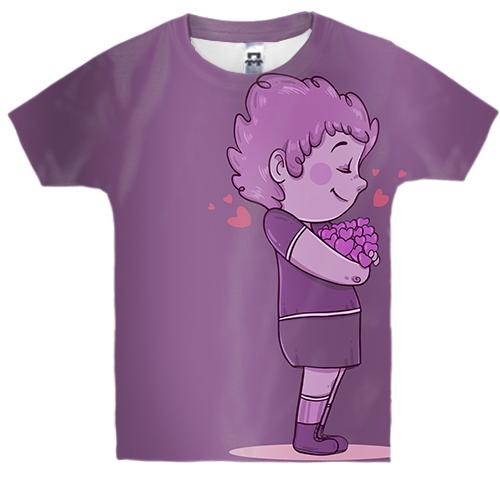 Дитяча 3D футболка з хлопчиком і квітами