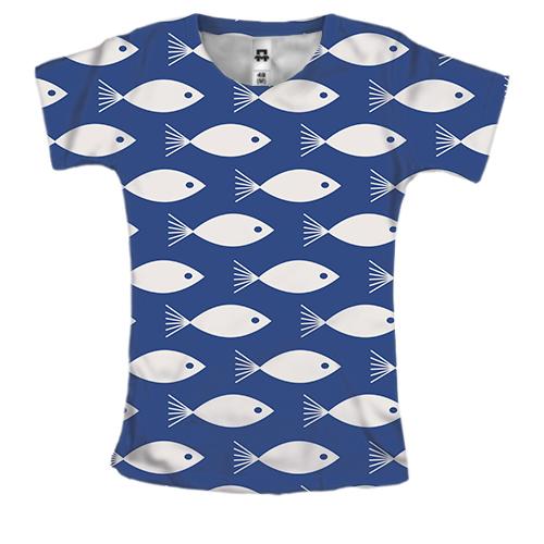 Женская 3D футболка White fish