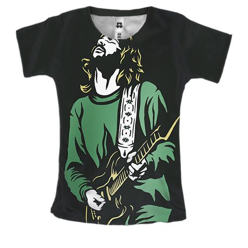 Жіноча 3D футболка з зеленим гітаристом