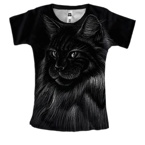 Женская 3D футболка с контурным длинношерстным котом