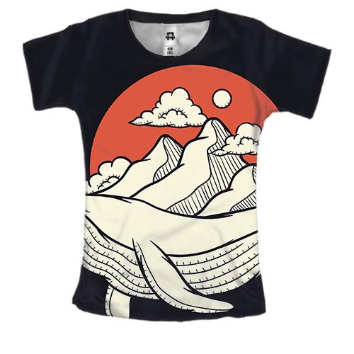 Женская 3D футболка с китом и горами