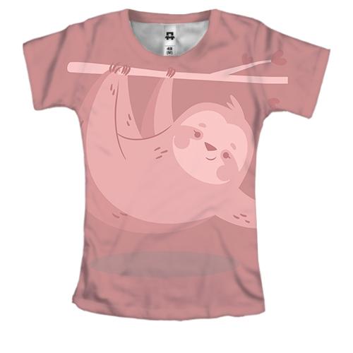 Женская 3D футболка с девочкой ленивцем