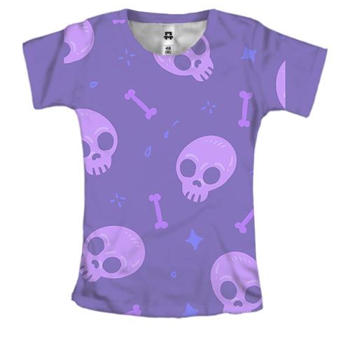 Жіноча 3D футболка з фіолетовими черепками