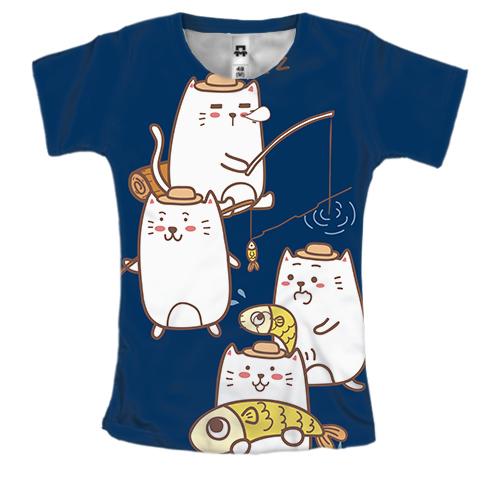 Жіноча 3D футболка з котами рибалками
