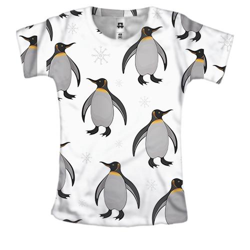 Жіноча 3D футболка з пінгвінами і сніжинками