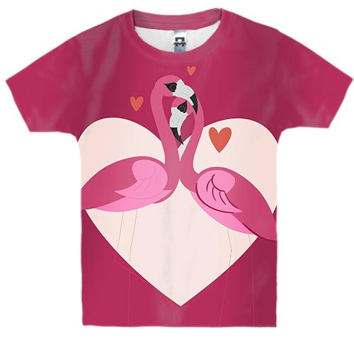 Детская 3D футболка с влюбленными фламинго