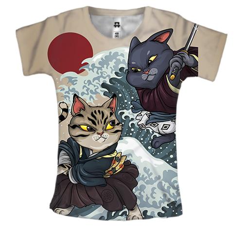 Женская 3D футболка с японскими котами