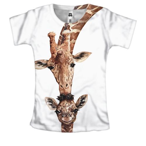 Женская 3D футболка с пиратом в шляпес двумя жирафами