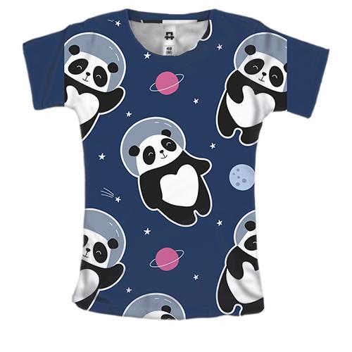 Женская 3D футболка с пандами в скафандрах