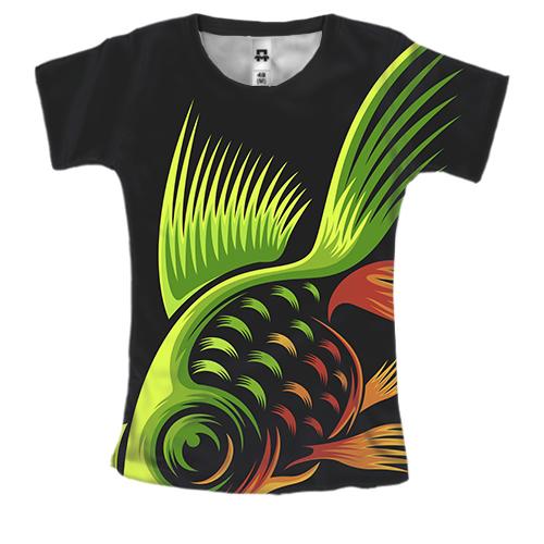 Женская 3D футболка с золото зеленой рыбкой