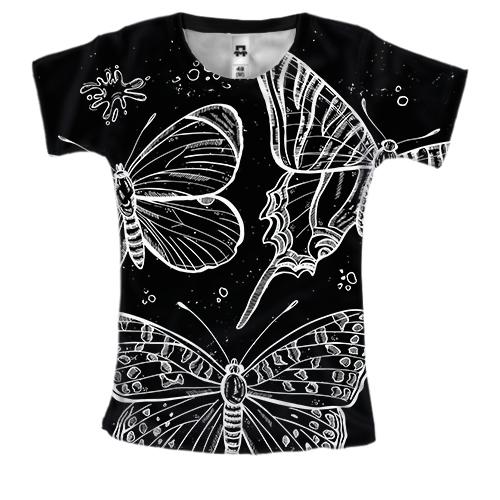 Женская 3D футболка с белыми бабочками