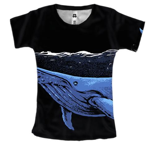 Женская 3D футболка с синим китом ночью