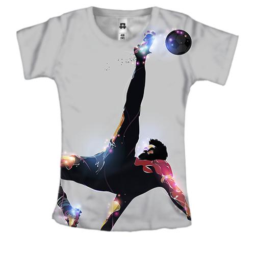 Жіноча 3D футболка з яскравим футболістом в польоті