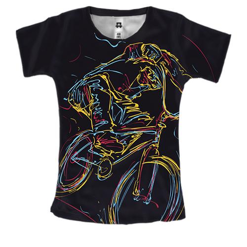 Жіноча 3D футболка з яскравим велосипедистом