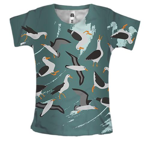 Женская 3D футболка с летающими чайками