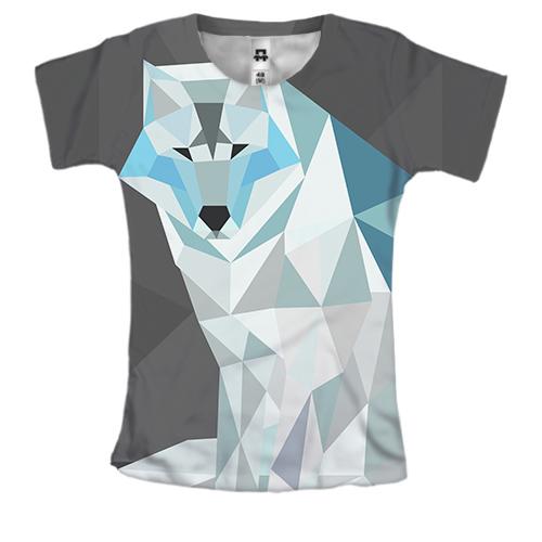 Женская 3D футболка с белым полигональным волком
