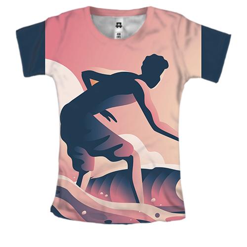 Женская 3D футболка с арт серфингистом