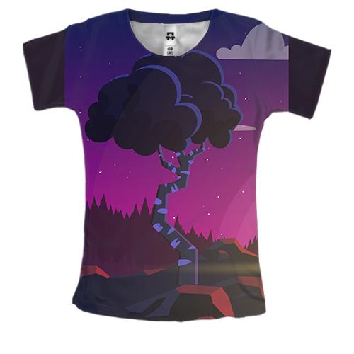 Женская 3D футболка с ночным деревом