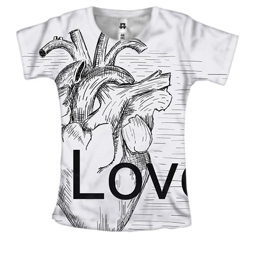 Женская 3D футболка Love heart