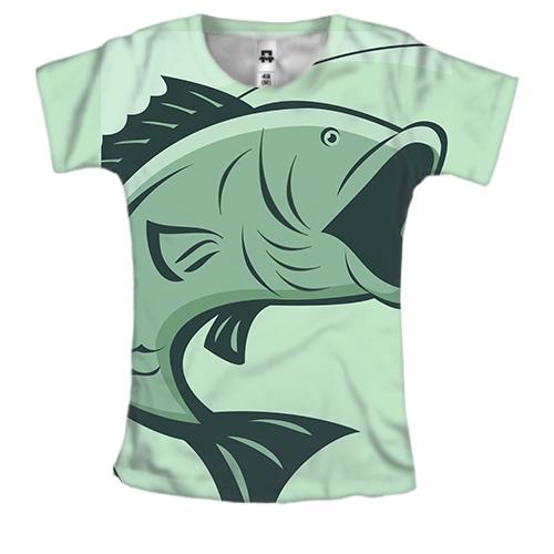 Жіноча 3D футболка з салатовой рибою