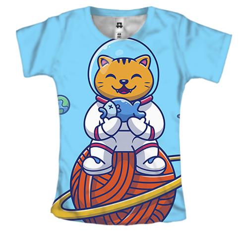 Женская 3D футболка с котом астронавтом