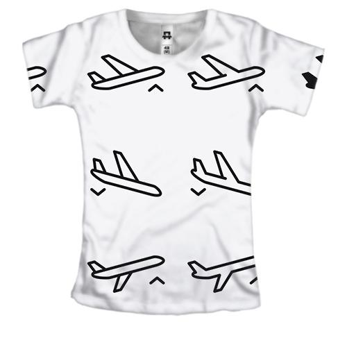 Женская 3D футболка с иконками самолетов