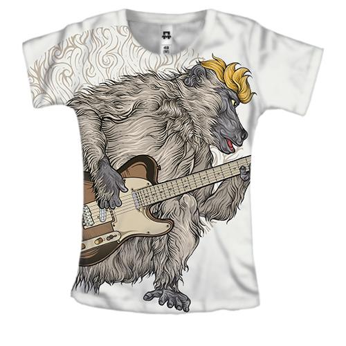 Жіноча 3D футболка з бабуїном гітаристом