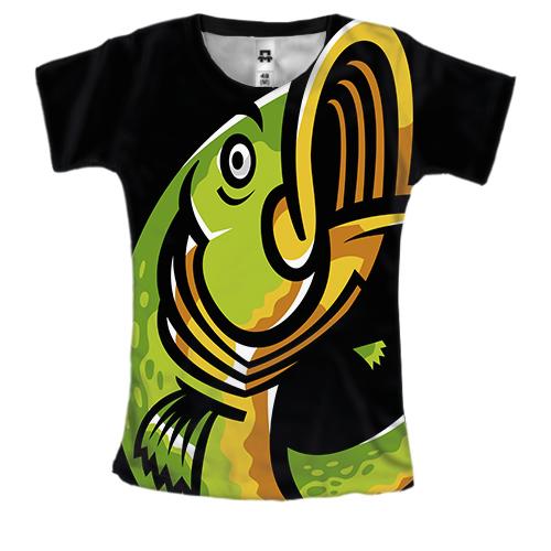 Женская 3D футболка с яркой зеленой рыбой