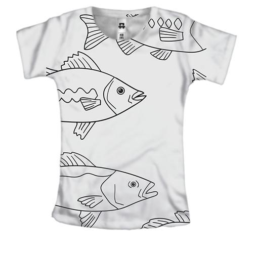 Женская 3D футболка с контурной рыбой
