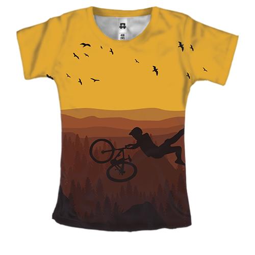 Женская 3D футболка с летящим велосипедиском