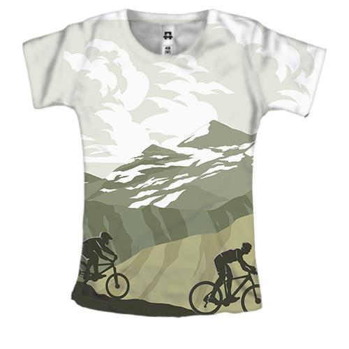 Женская 3D футболка с велосипедистами в горах